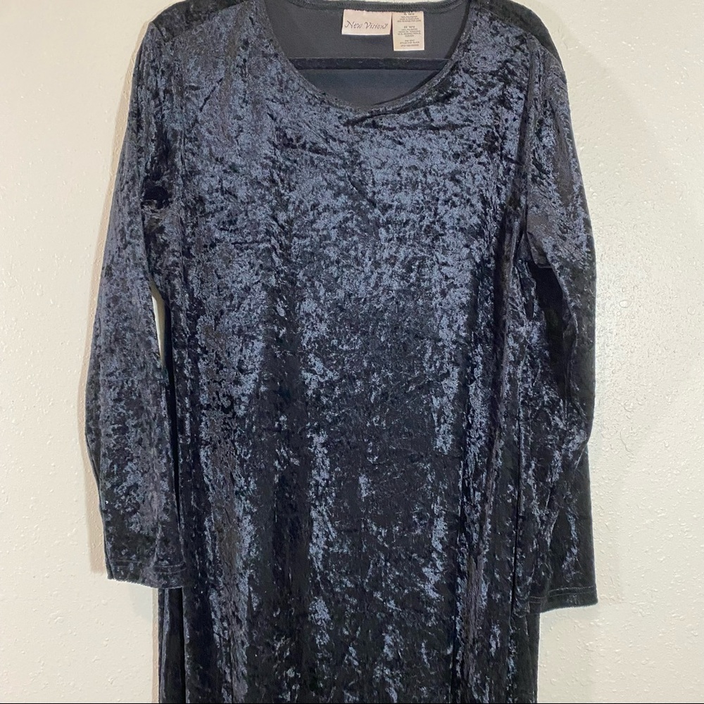 Vintage Black Maxi Dress Goth New Vision XL16-18 Velvet Black Full Length Dre…